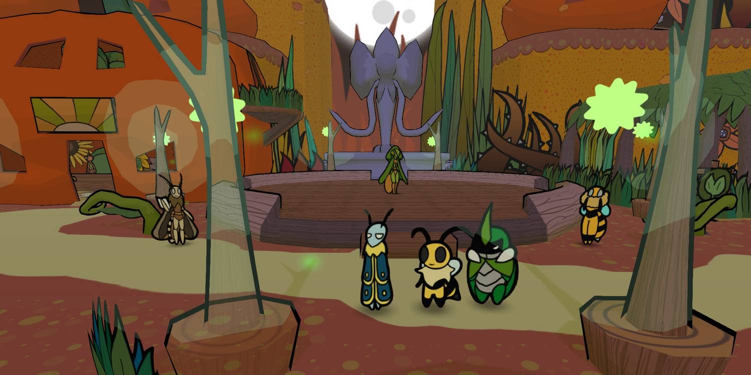 Vi, Kabbu, and Leif in The Golden Settlement in Bug Fables