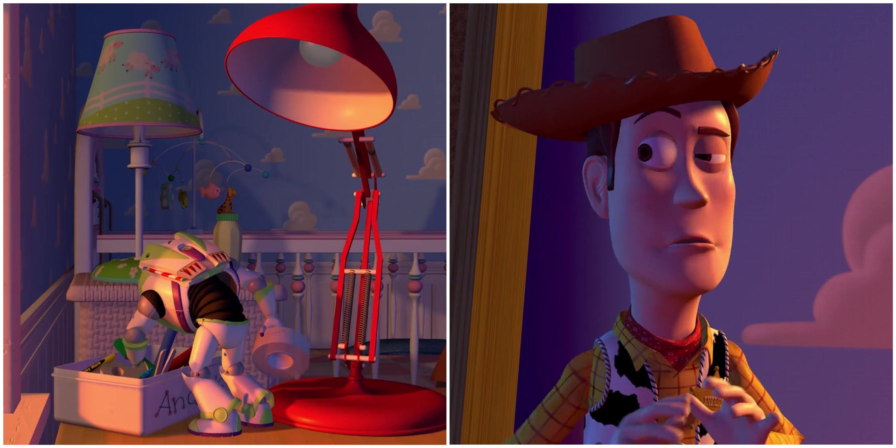 Buzz, Woody, and the Lamp in Toy Story