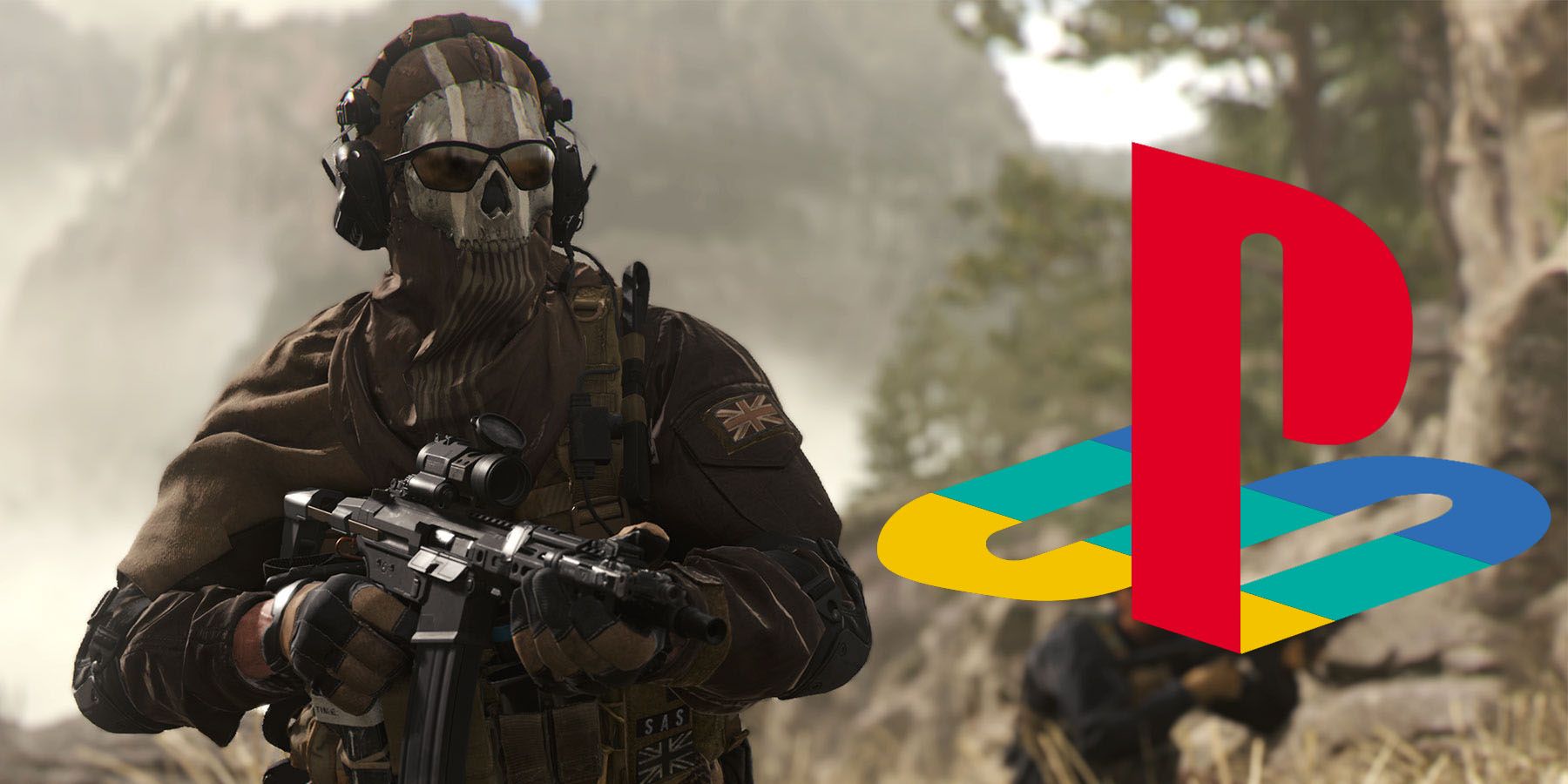 A screenshot from Call of Duty, featuring a soldier standing next to a PlayStation logo.