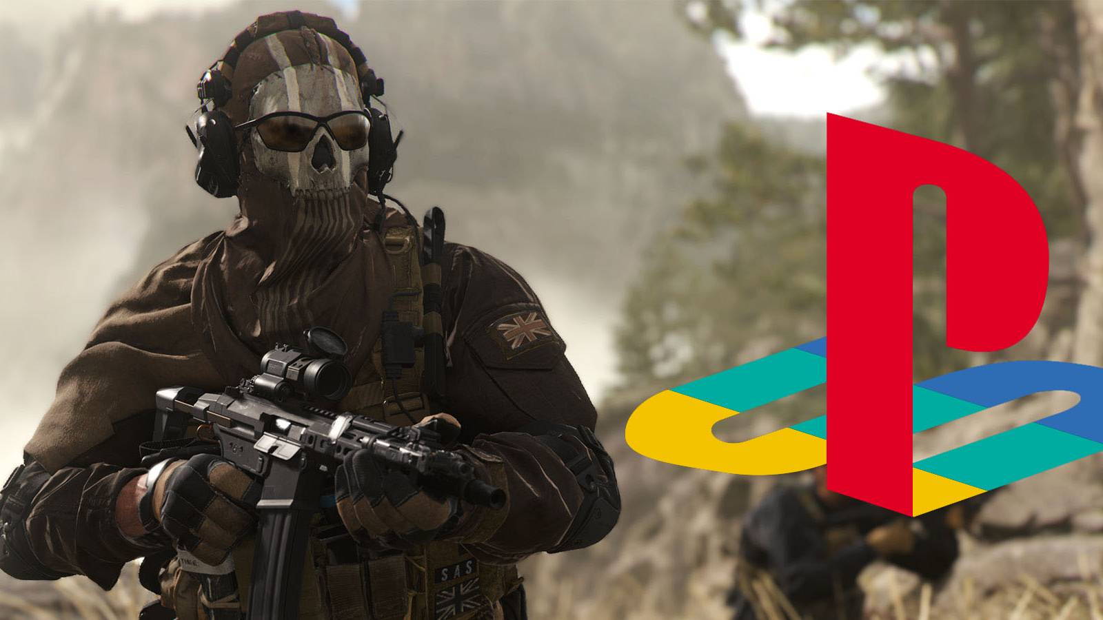 A screenshot from Call of Duty, featuring a soldier standing next to a PlayStation logo.