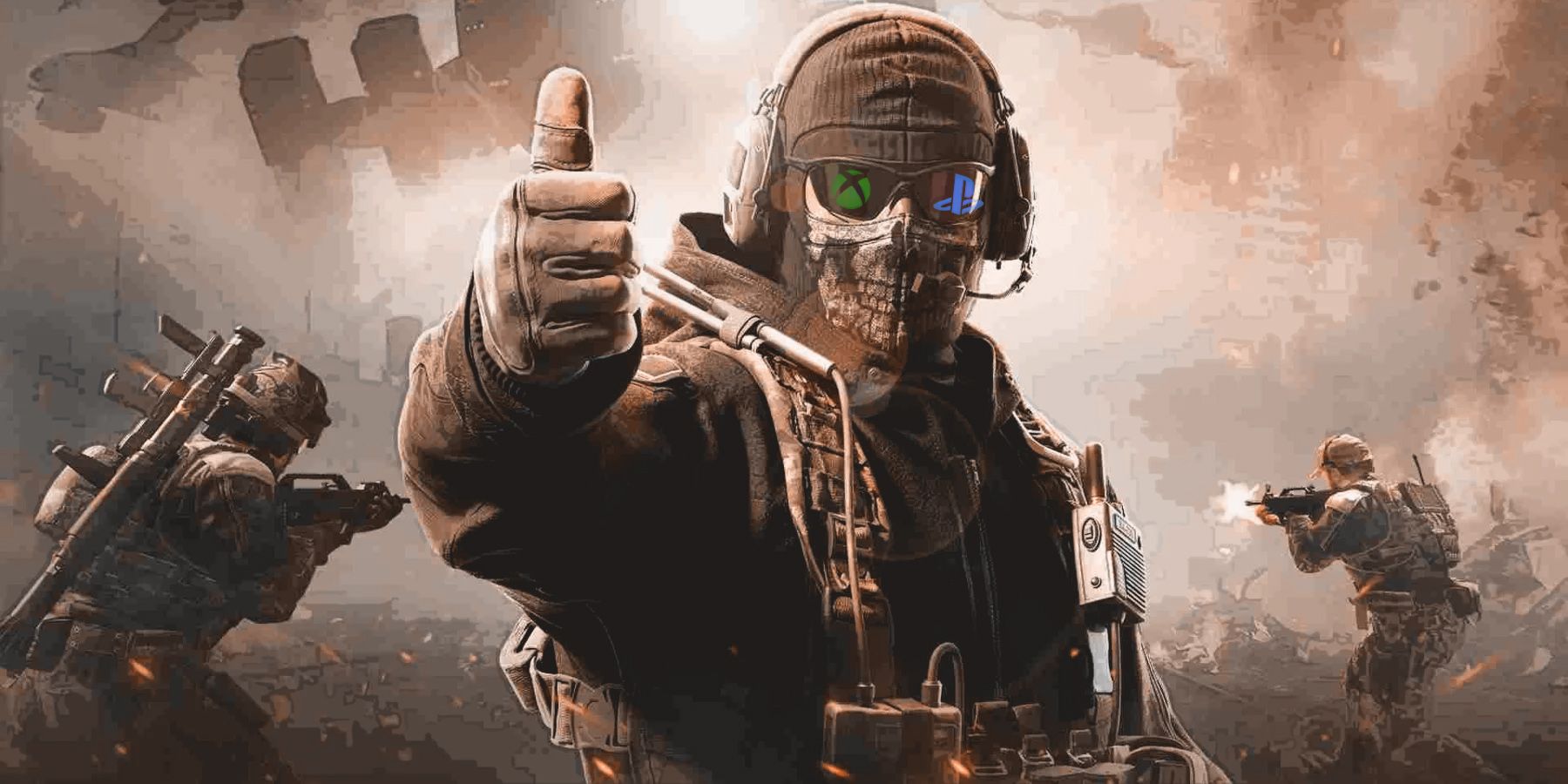 Call of Duty thumbs up Xbox PlayStation logos in eyewear reflection