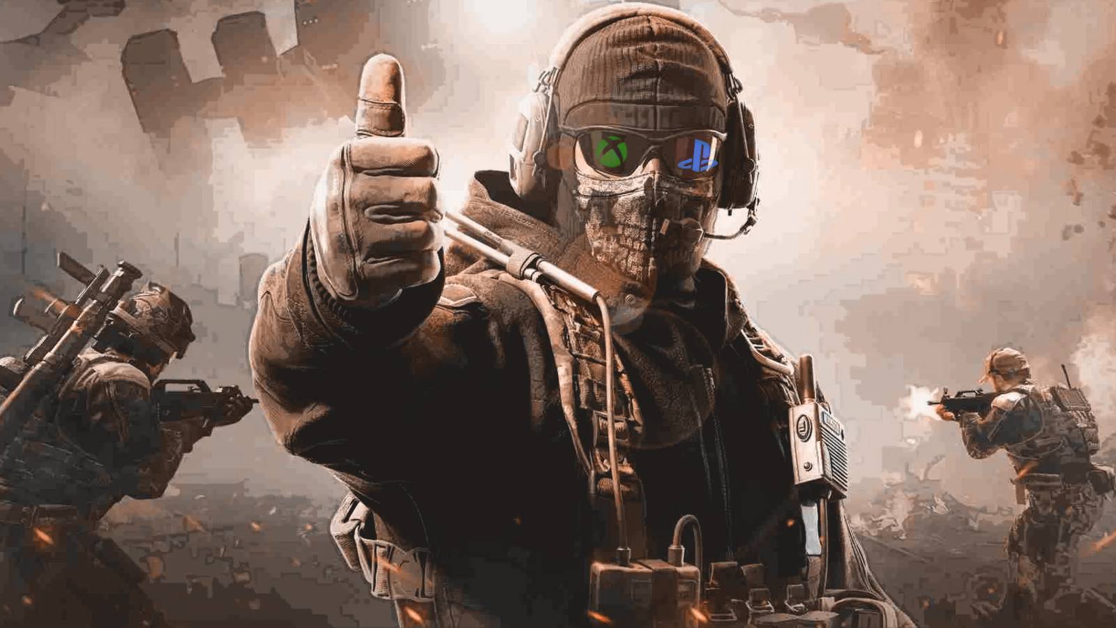 Call of Duty thumbs up Xbox PlayStation logos in eyewear reflection