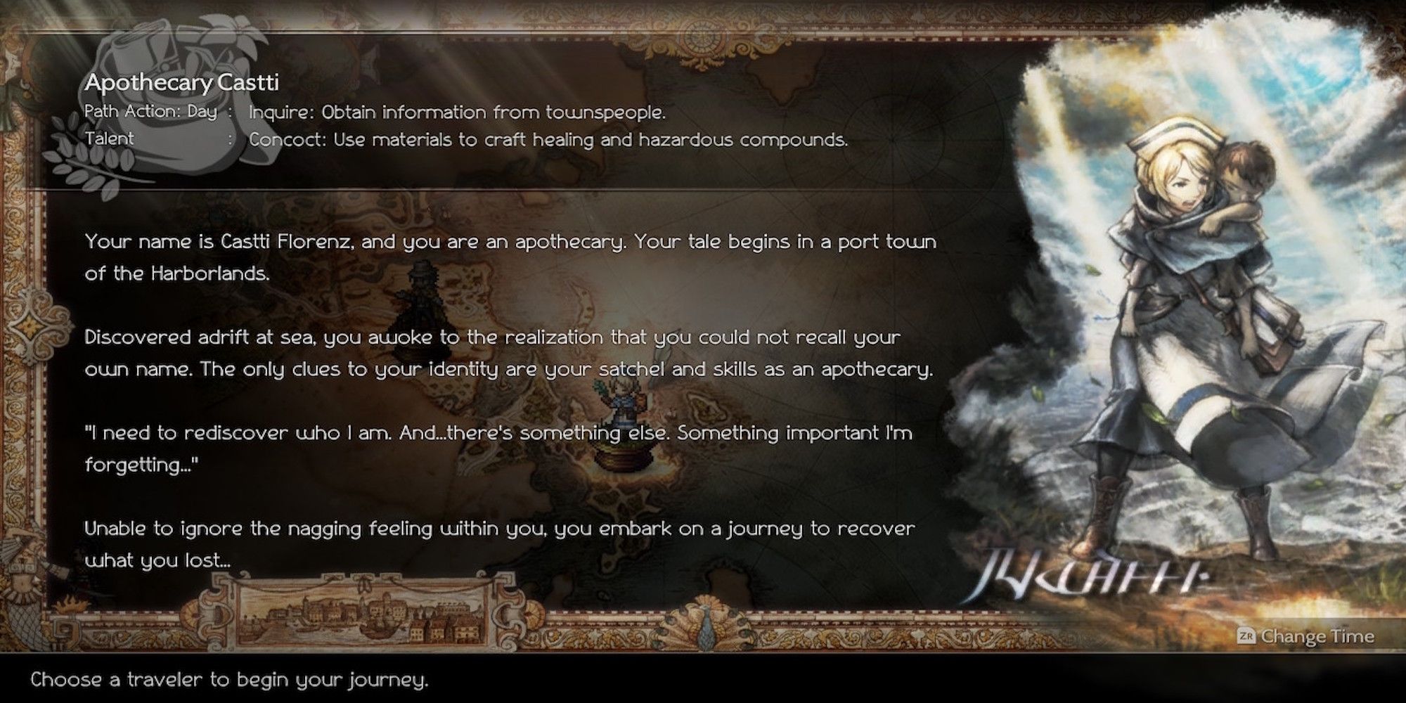 Castti’s character bio in Octopath Traveler 2