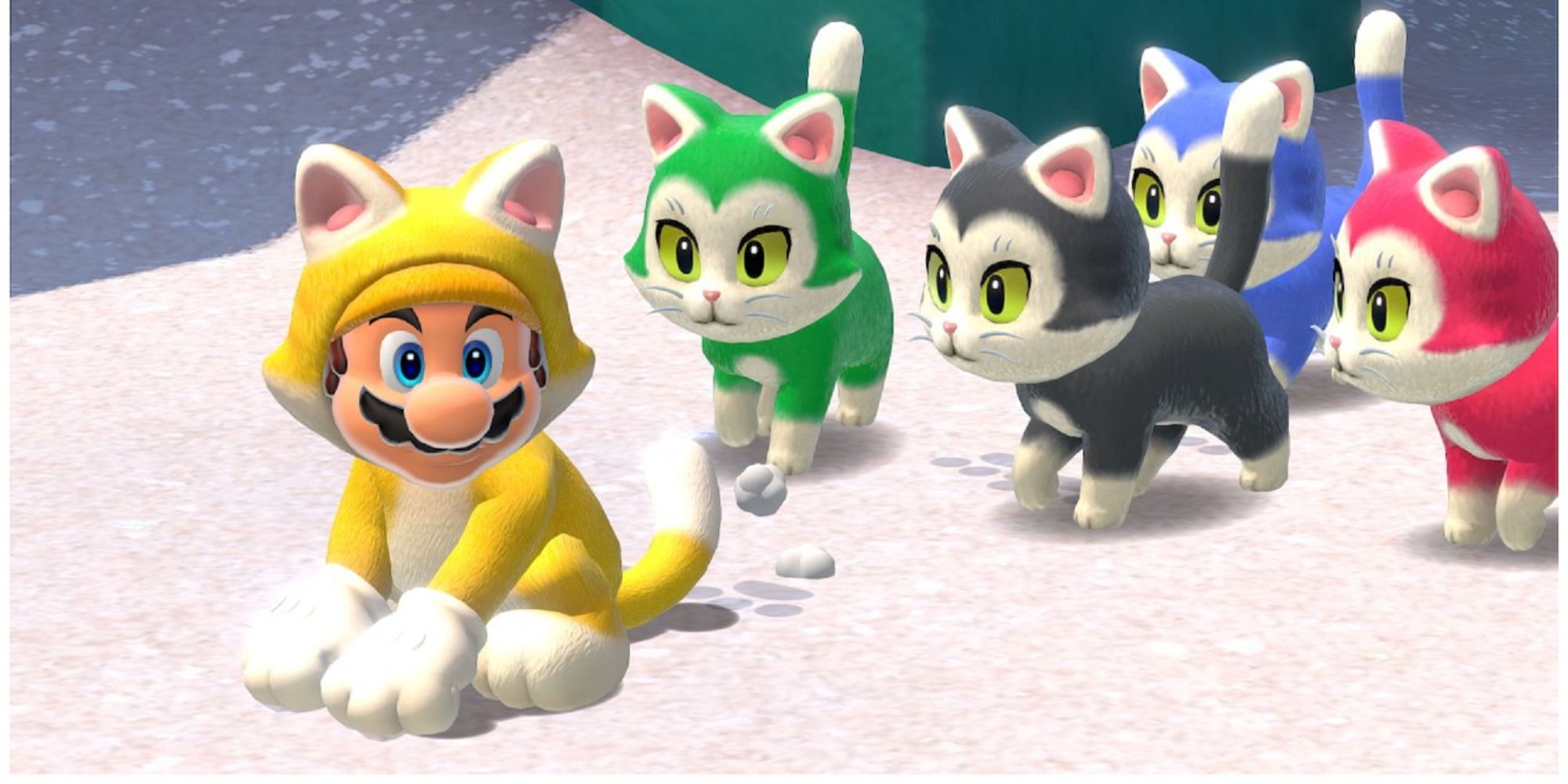 Cat Mario followed by colorful cats