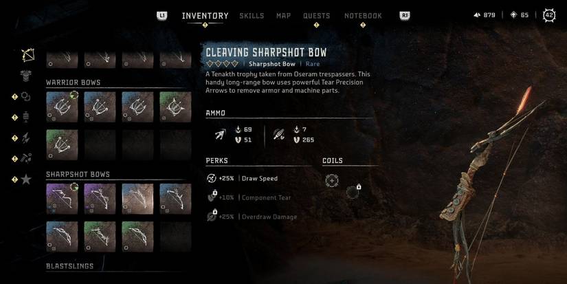Cleaving sharpshot bow stats displayed