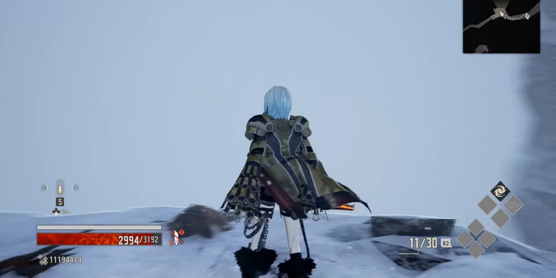 The main character in Code Vein wearing a GXL Defender Blood Veil.