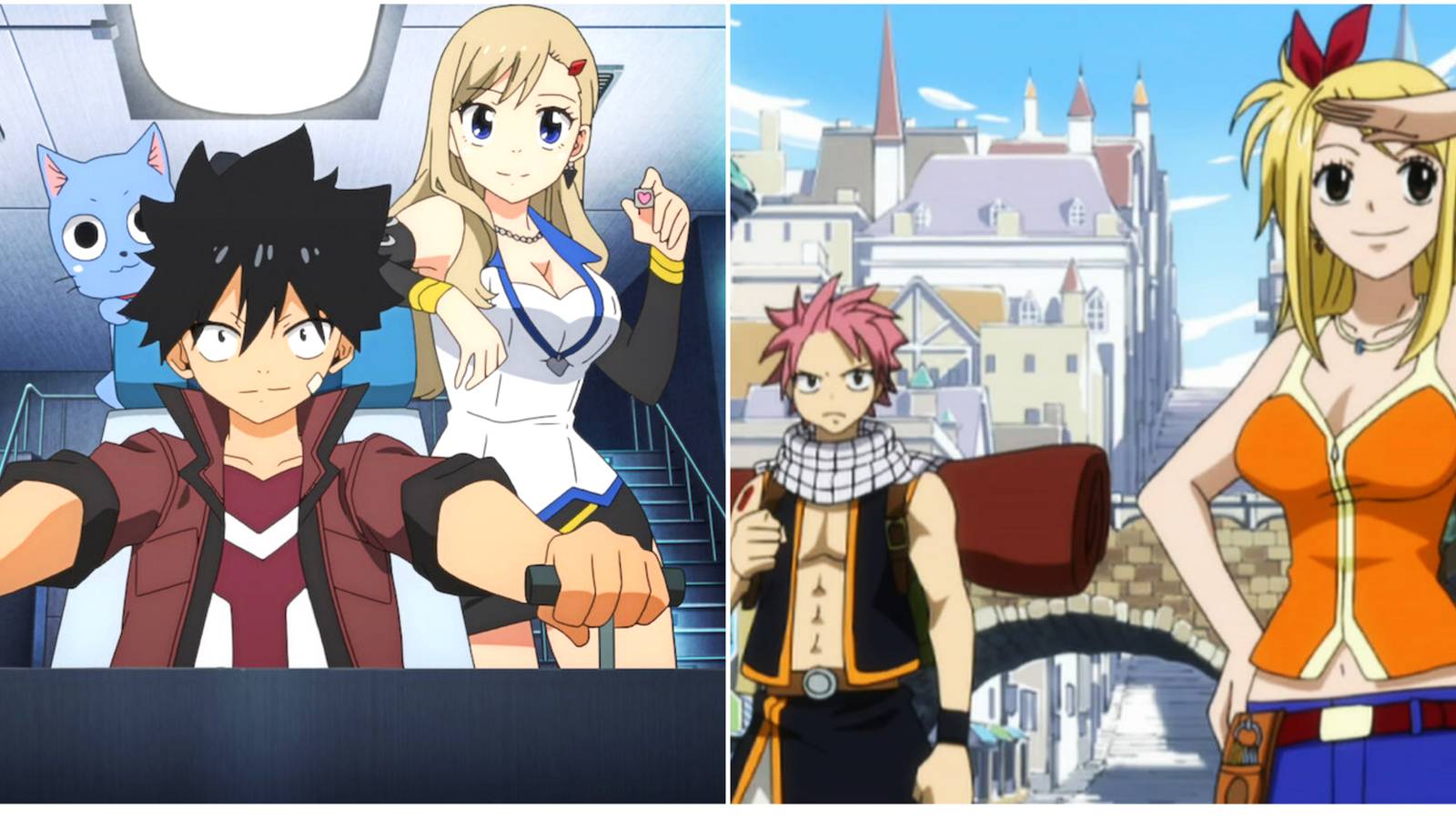 Collage of Edens Zero and Fairy Tail with Shiki, Rebecca, Natsu, and Lucy