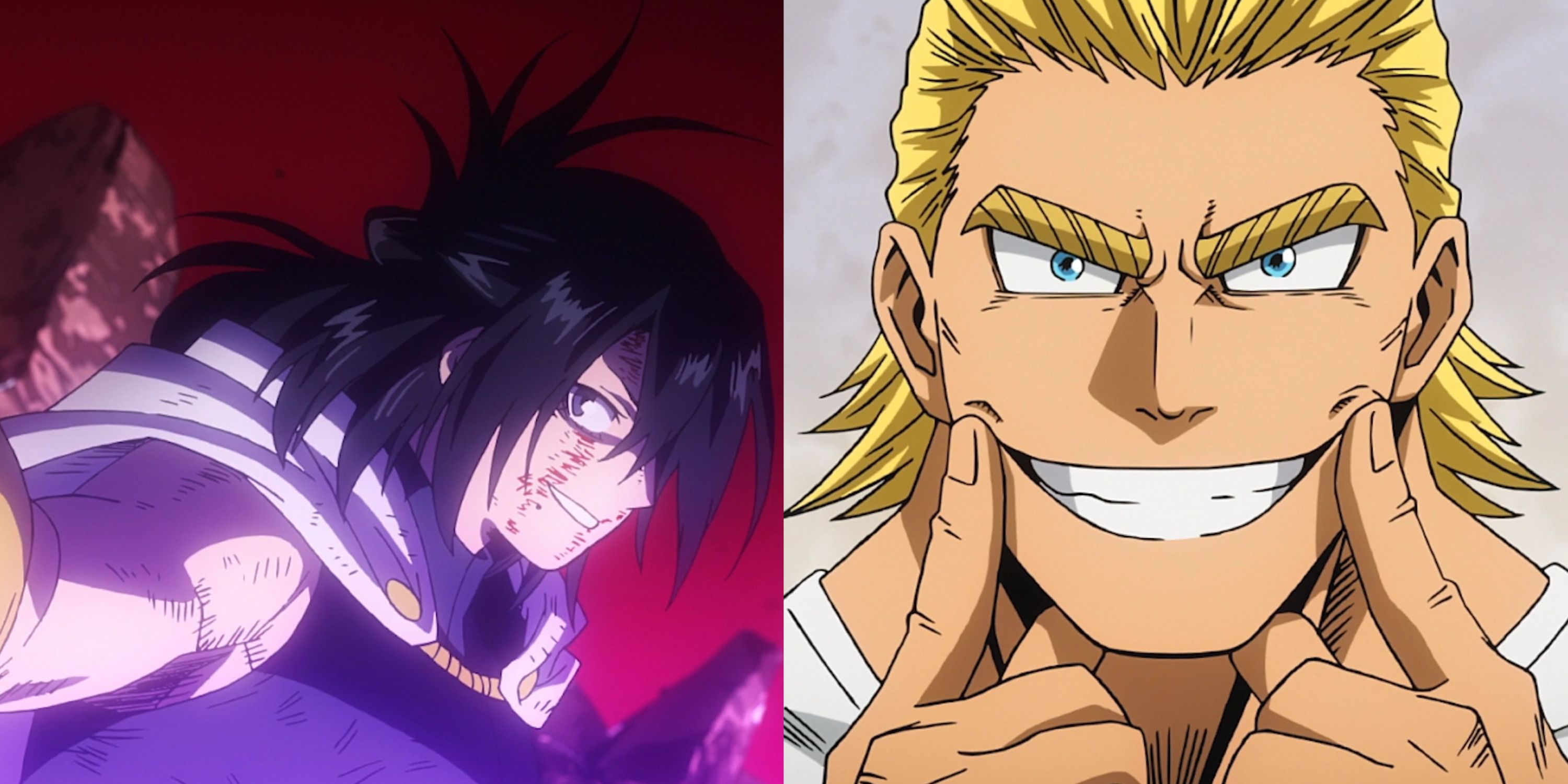 Collage of Nana Shimura entrusting Toshinori with OFA before her death, Toshinori practicing his All Might grin