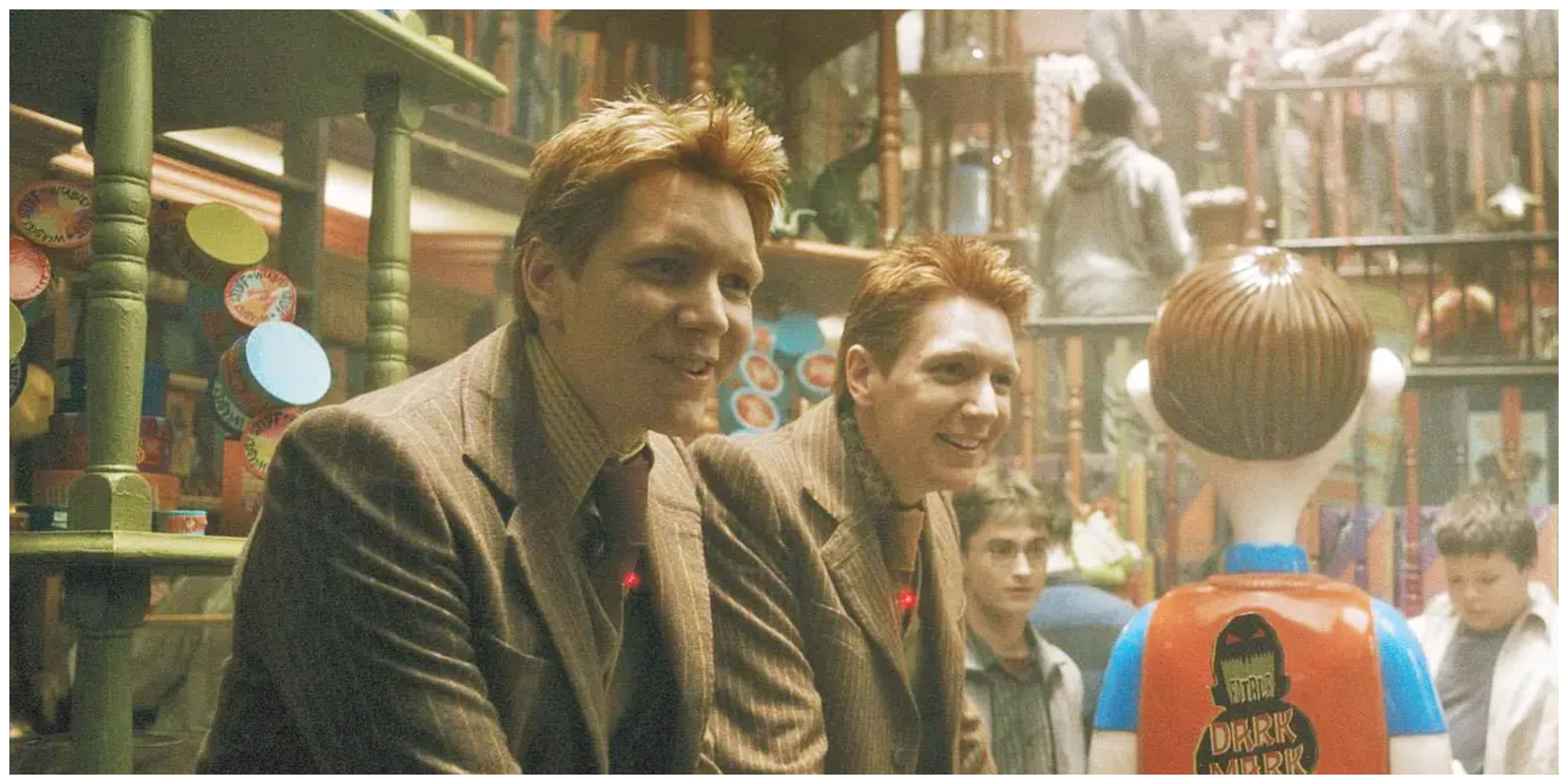 Fred and George Weasley in their joke shop