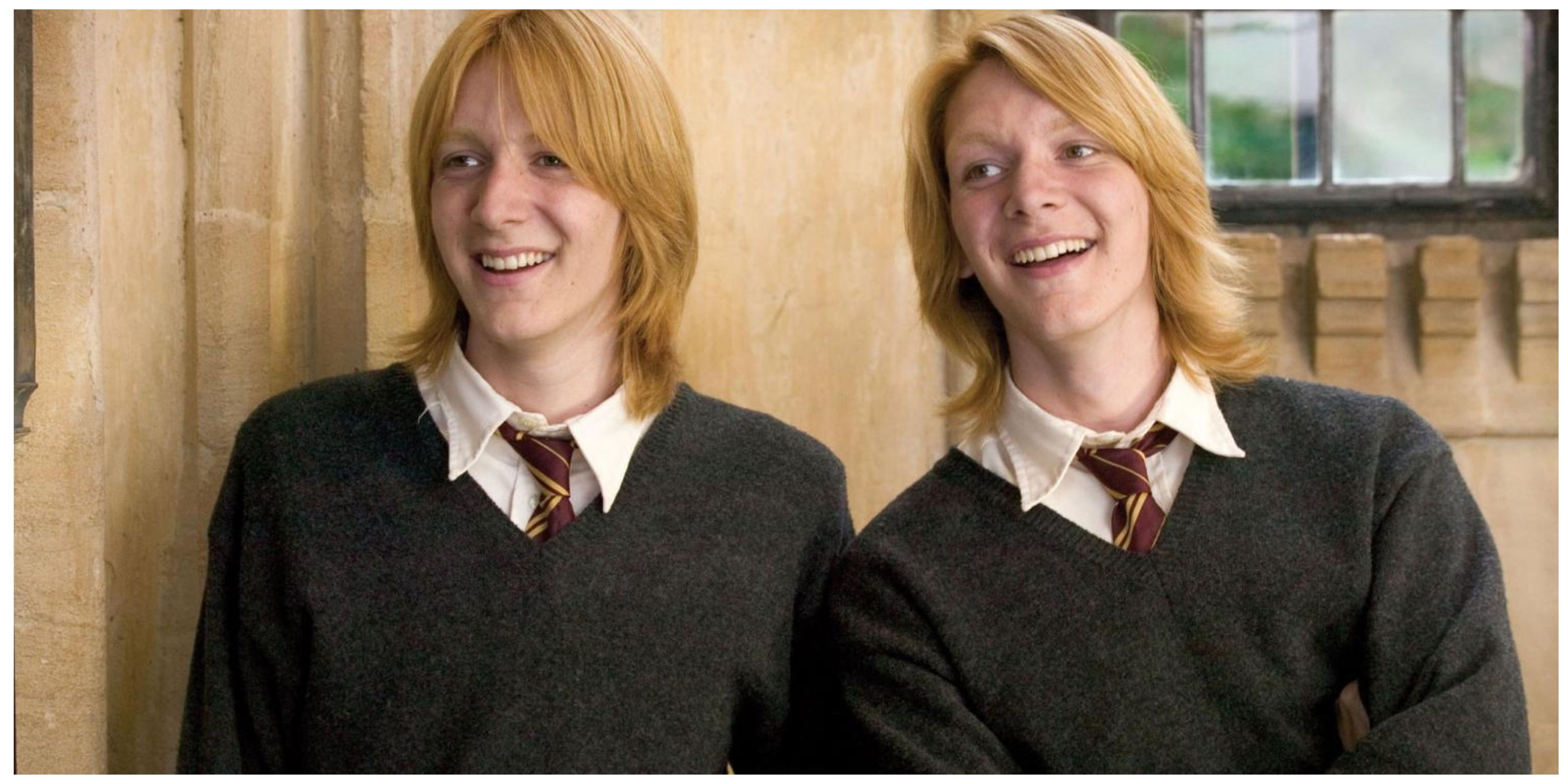 Fred and George Weasley laughing in The Goblet of Fire