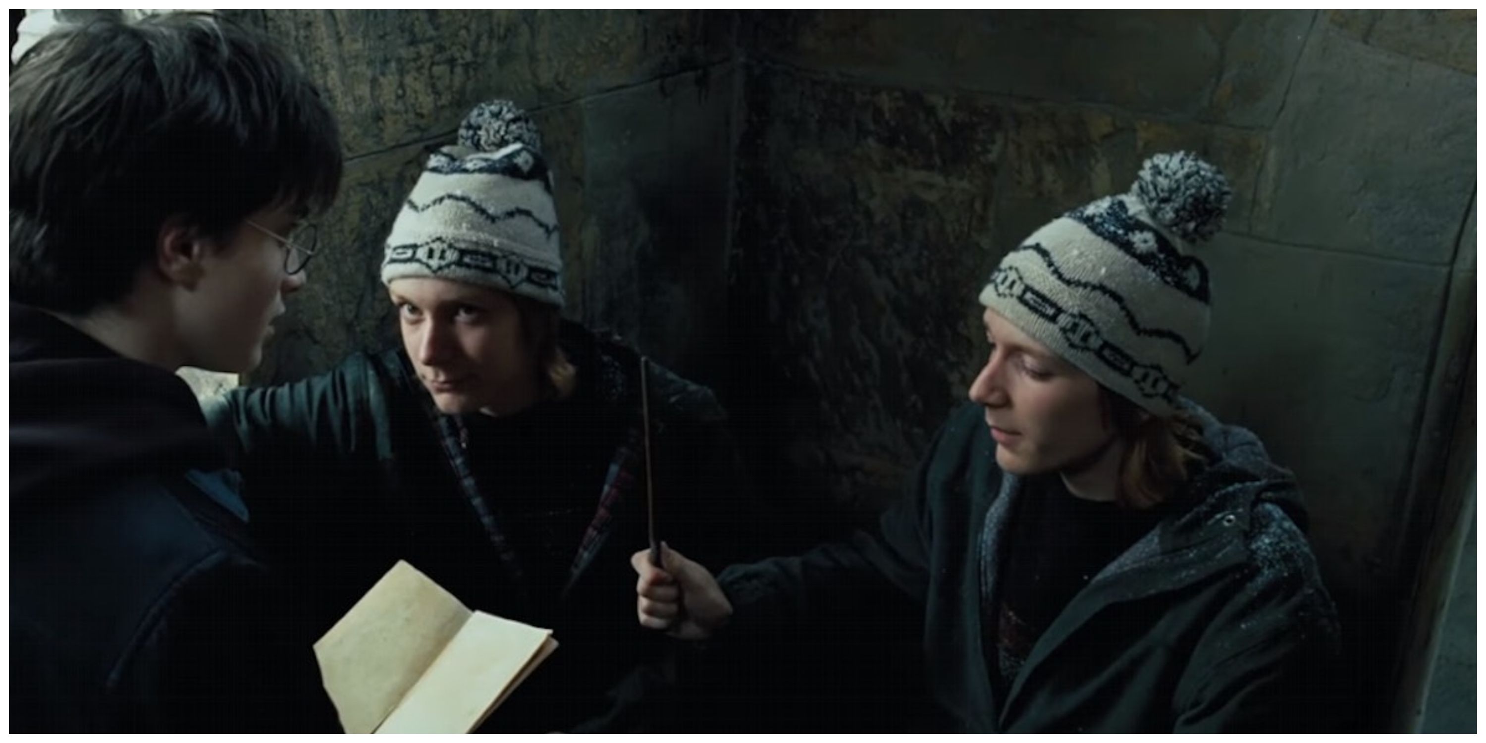 Fred and George showing Harry The Marauder's Map in Harry Potter and The Prisoner of Azakaban