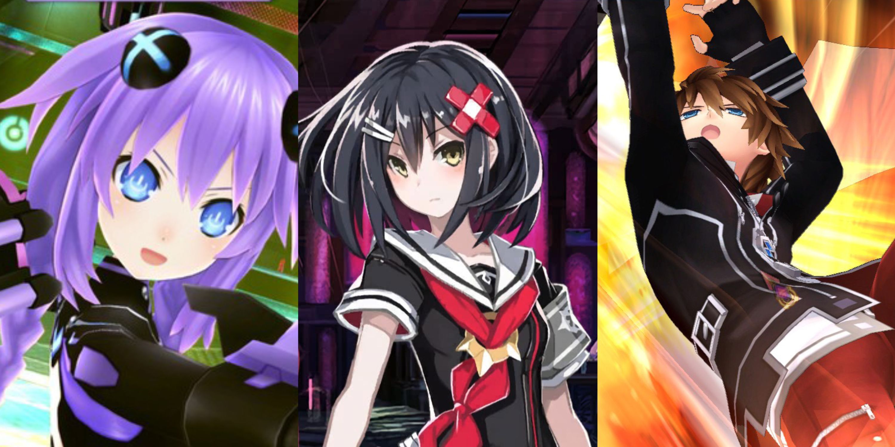 Collage of Hyperdimension Neptunia's Neptune, Mary Skelter's Alice and Fairy Fencer F's Fang