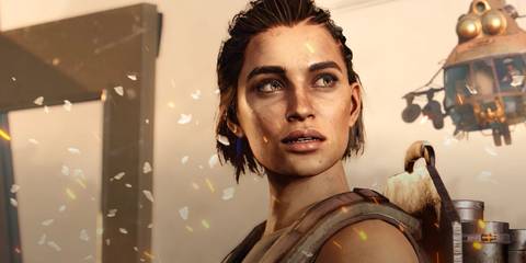 Female protagonist Dani Rojas on board a ship with a helicopter overhead