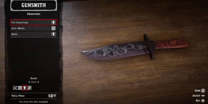 engraved hunting knife in red dead online
