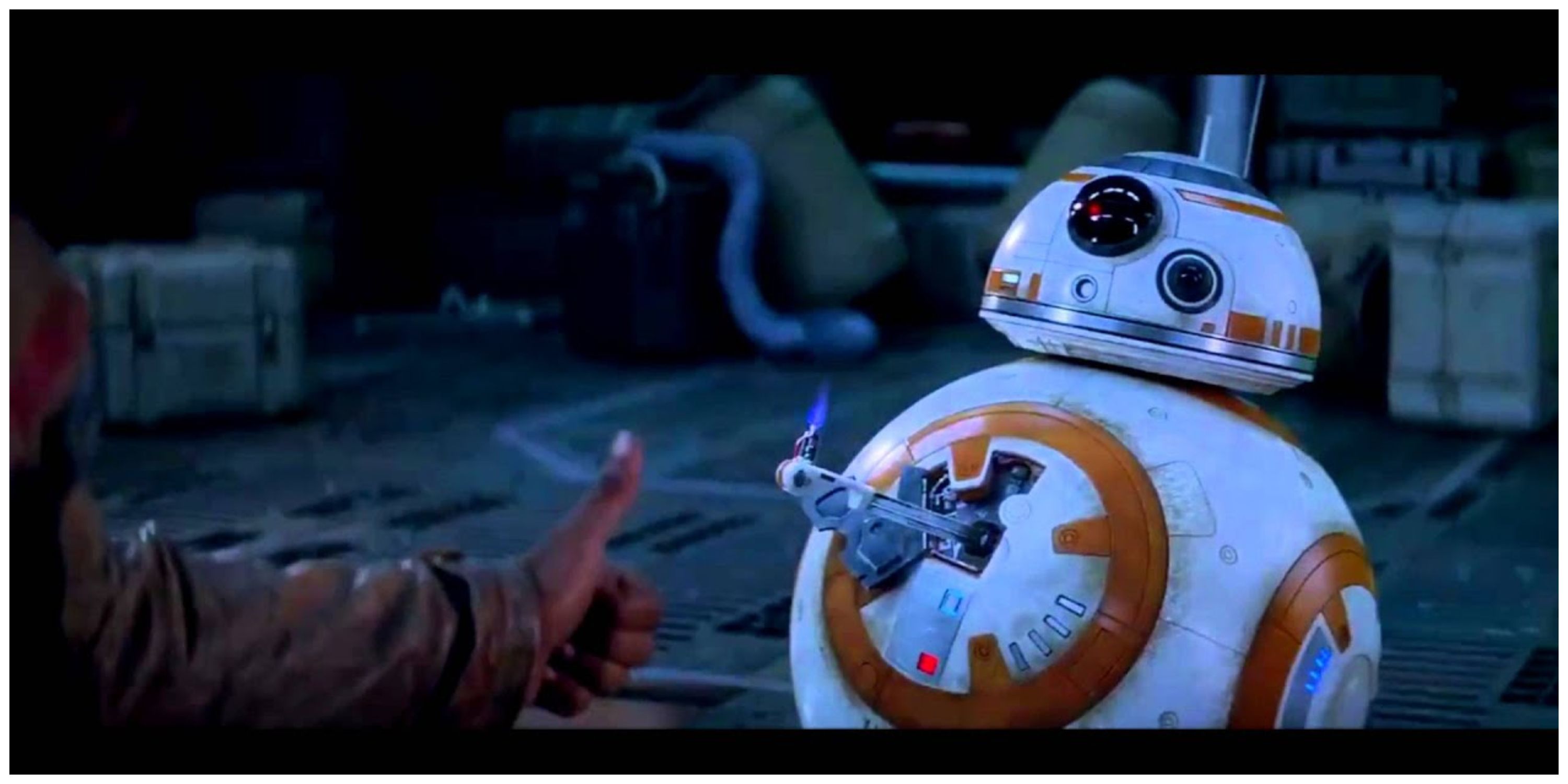 BB8 giving a thumbs up in Star Wars: The Force Awakens