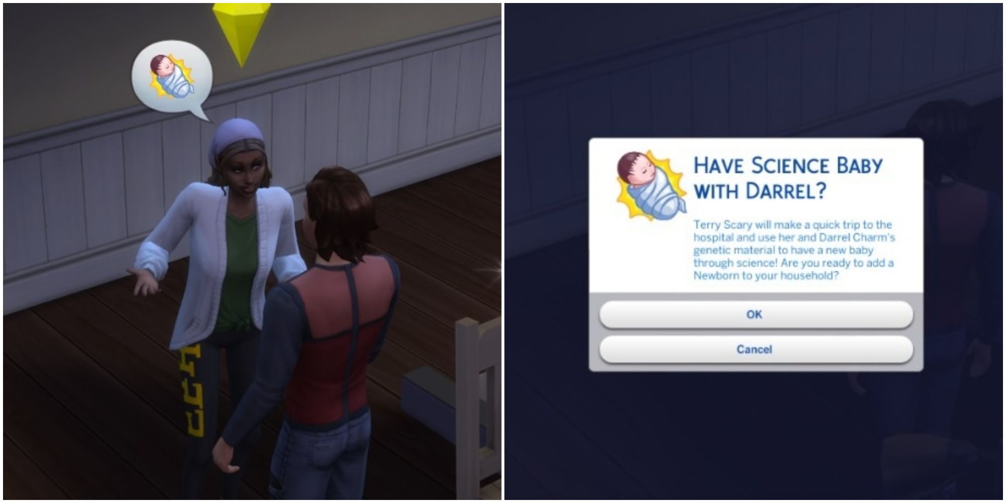 asking a sim to have science baby