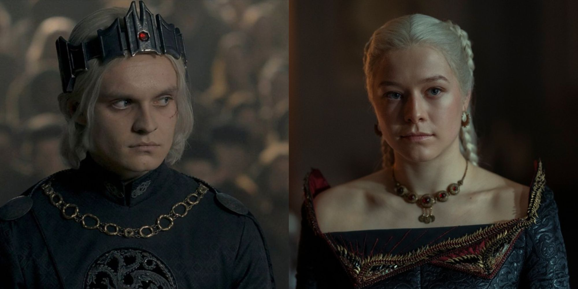 Split feature image showing Aegon and Rhaenyra Targaryen in House of the Dragon.