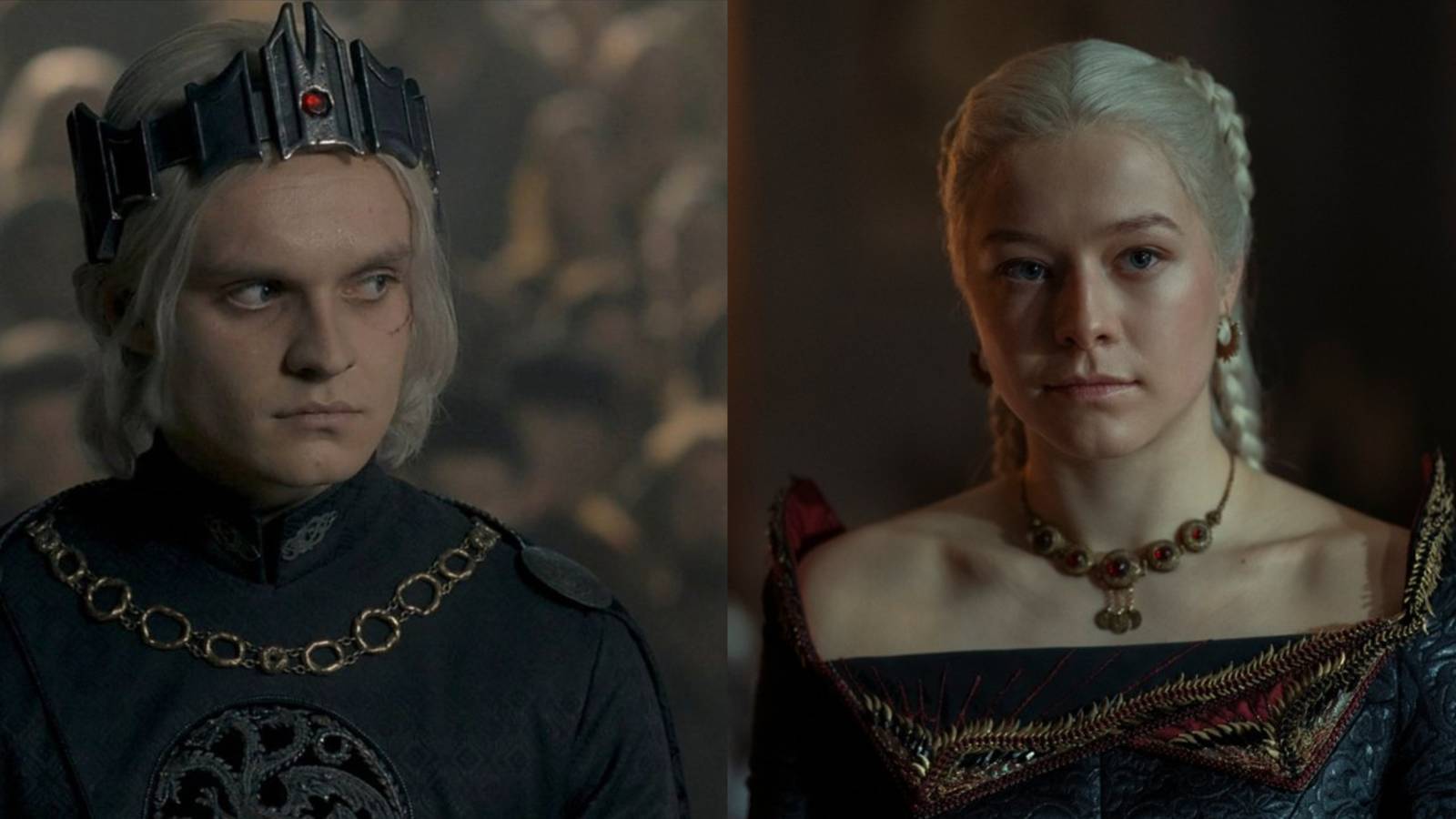 Split feature image showing Aegon and Rhaenyra Targaryen in House of the Dragon.