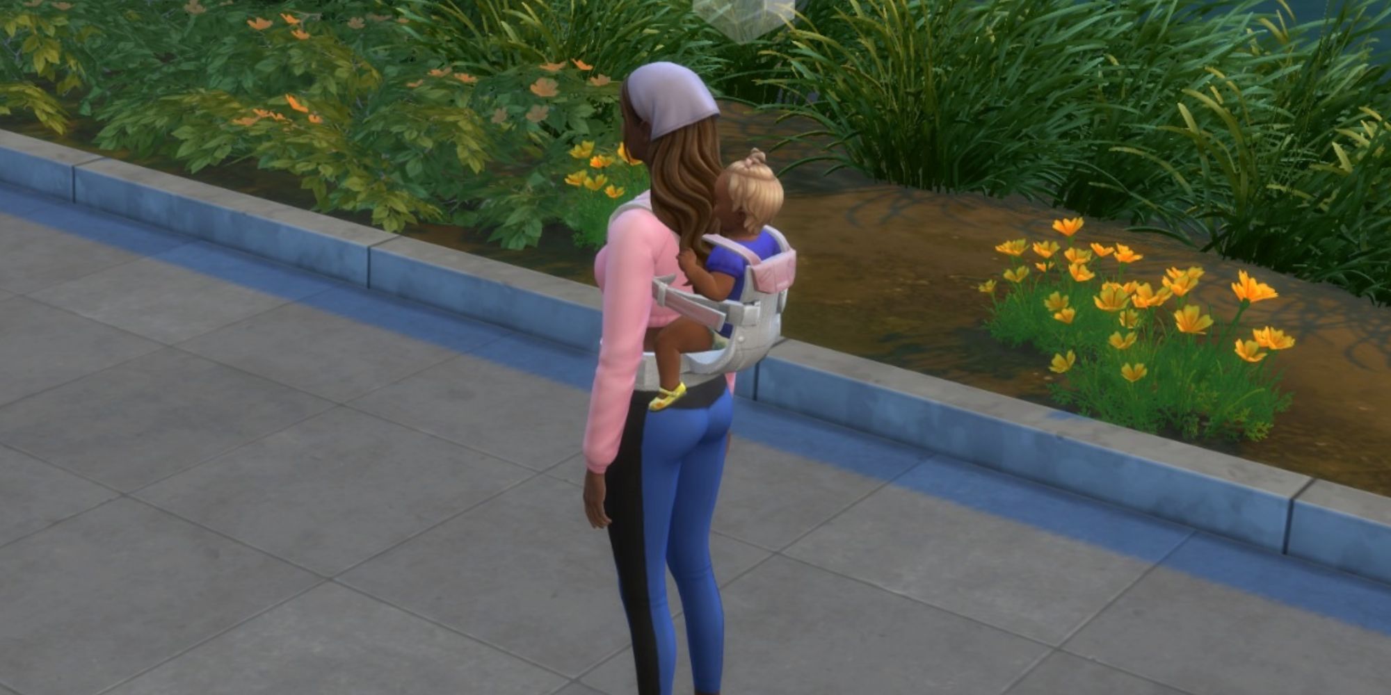 sim carrying a baby on her back