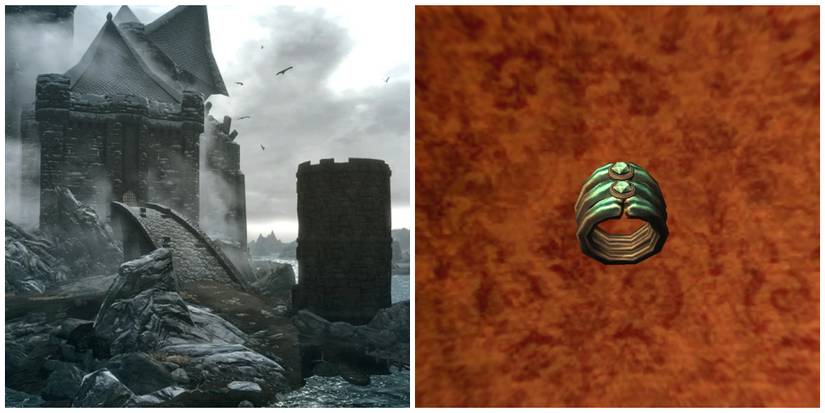 Skyrim split image, Castle Volkihar and the Ring of the Erudite