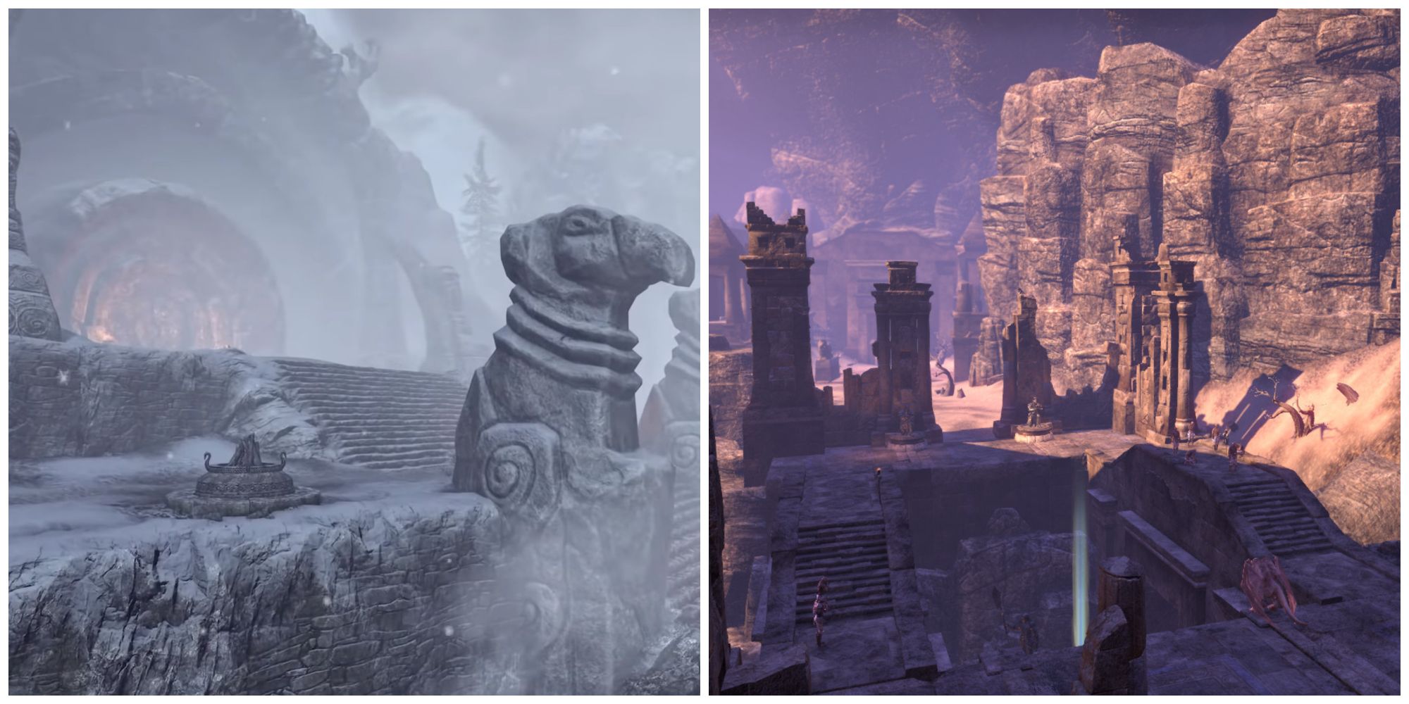 Elder Scrolls: Online split image of Labyrinthian and Lost City of the Na-Totambu