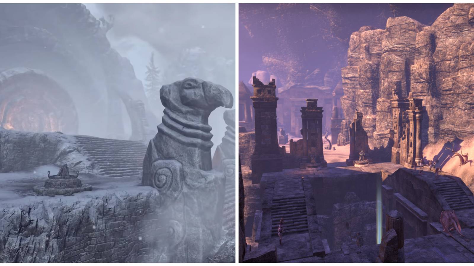 Elder Scrolls: Online split image of Labyrinthian and Lost City of the Na-Totambu