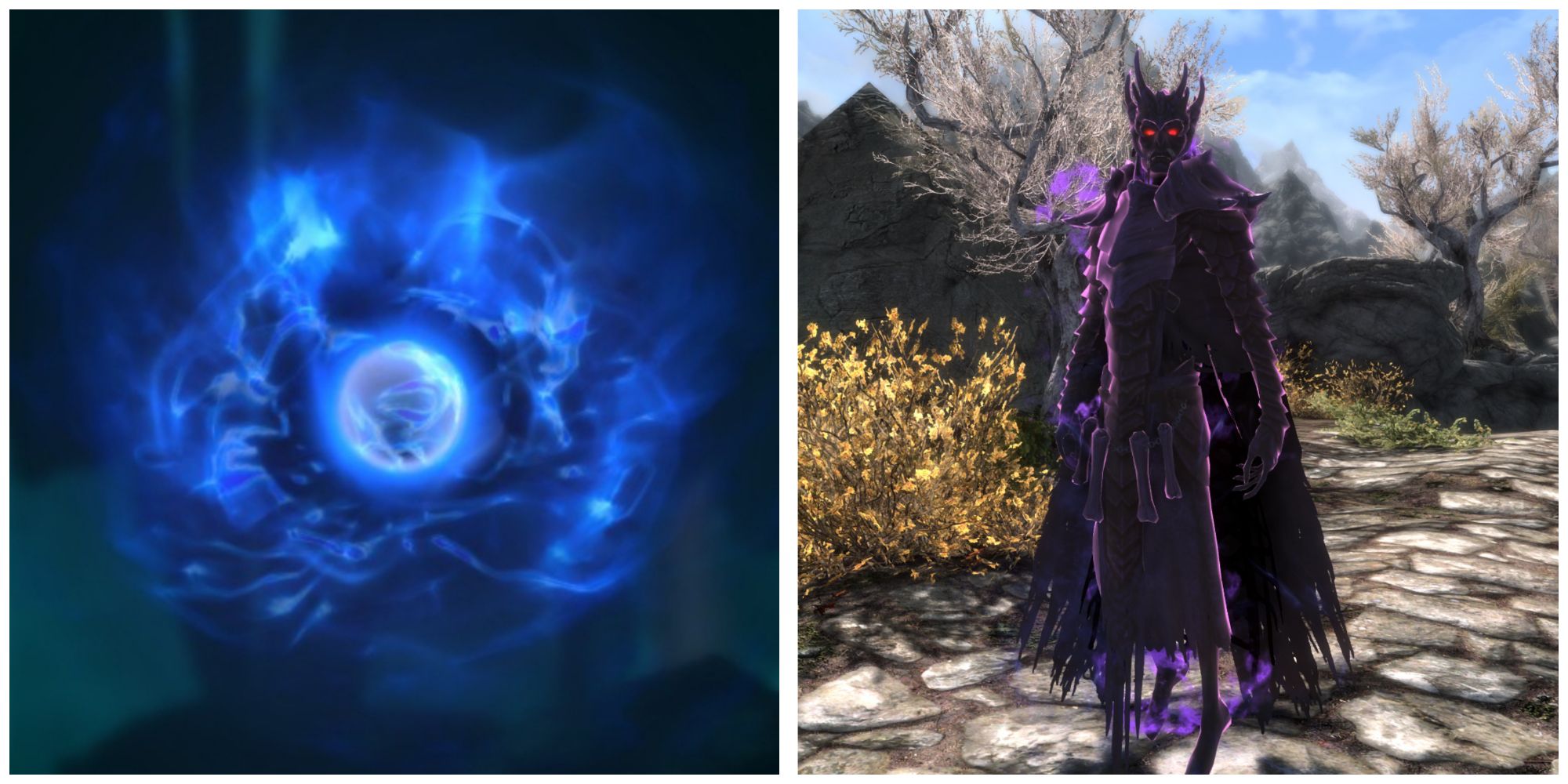 Skyrim split image, Raise Zombie spell and Ancient Deathpriest