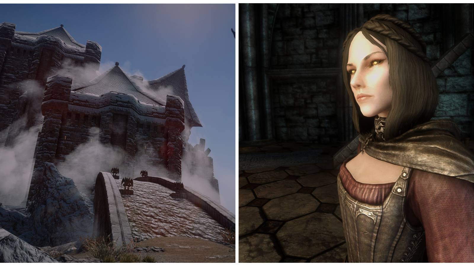 Skyrim split image castle volkihar and Serana