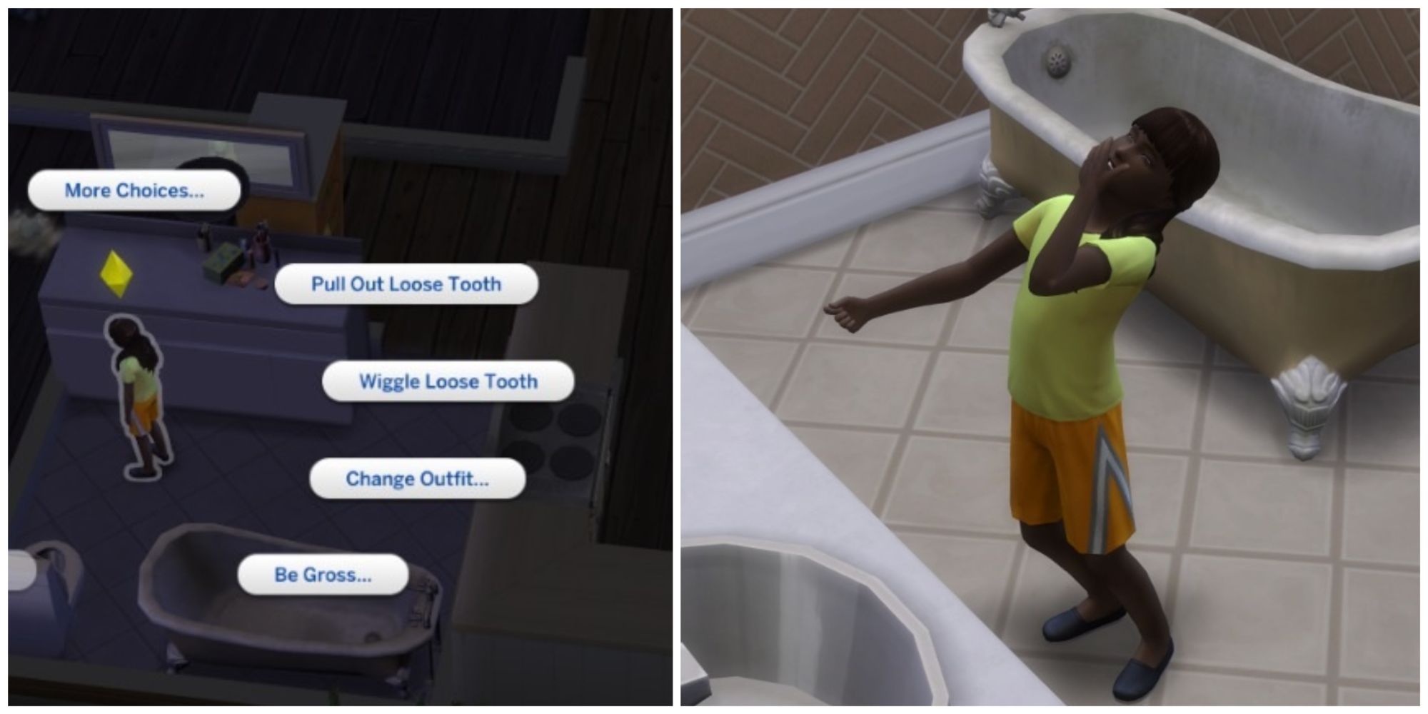 child sim removing a tooth in-game
