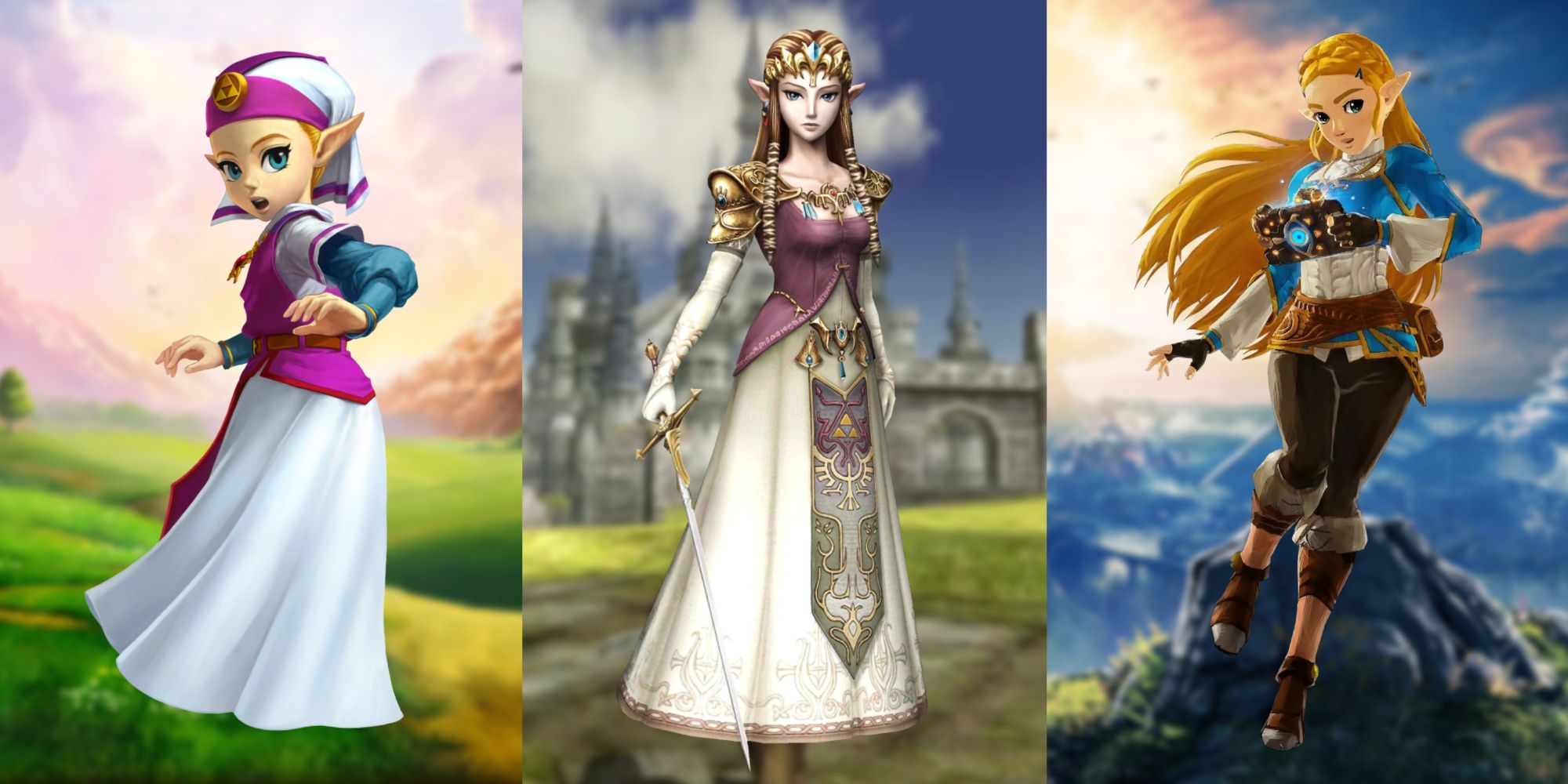 Princess Zelda from Ocarina of Time 3D, Twilight Princess, and Breath of the Wild