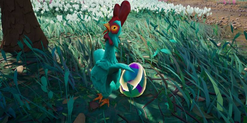 a chicken laying an egg in-game
