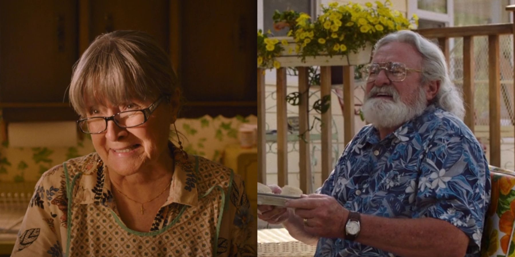 Split image showing Connie and Danny Adler in The Last of Us.