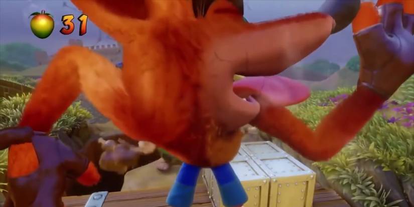 Crash having slammed his face in the TV screen