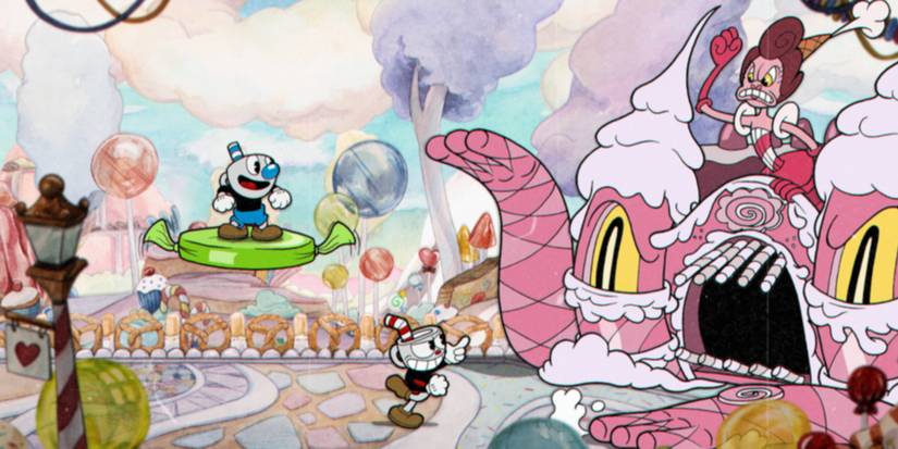 Cuphead & Mugman Facing Baroness Von Bon Bon