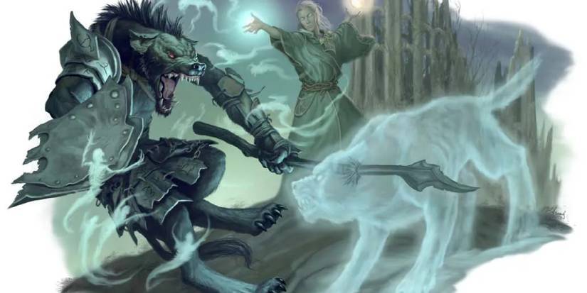 A knoll attacks an illusion wolf.