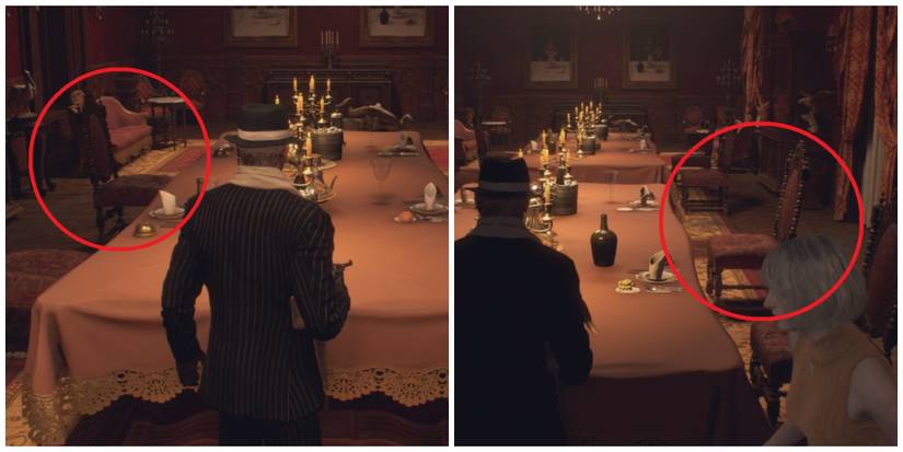 Leon's chair (left) and Ashley's chair (right) in Resident Evil 4 Remake