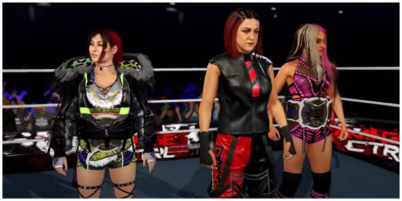 Damage Control's Iyo Sky, Bayley and Dakota Kai in the ring in WWE 2K23