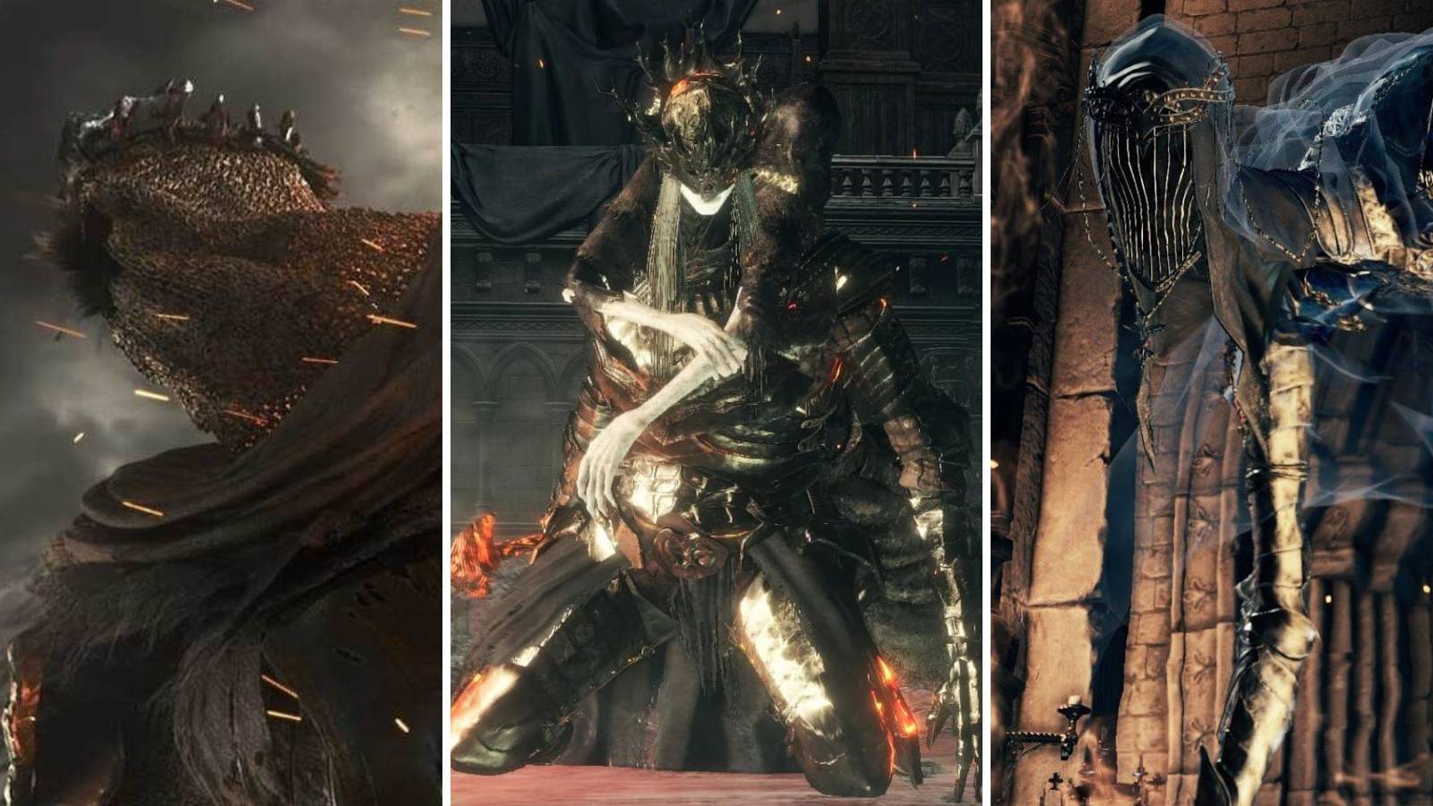 A grid of images showing three of the tallest bosses in Dark Souls 3 