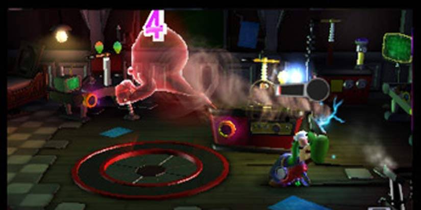 Luigi suicking up a red ghost