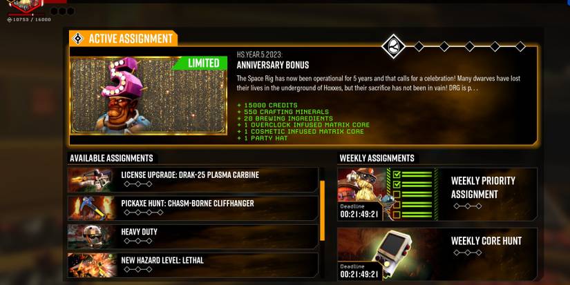 Deep Rock Galactic assignment for 5th Anniversary Bonus