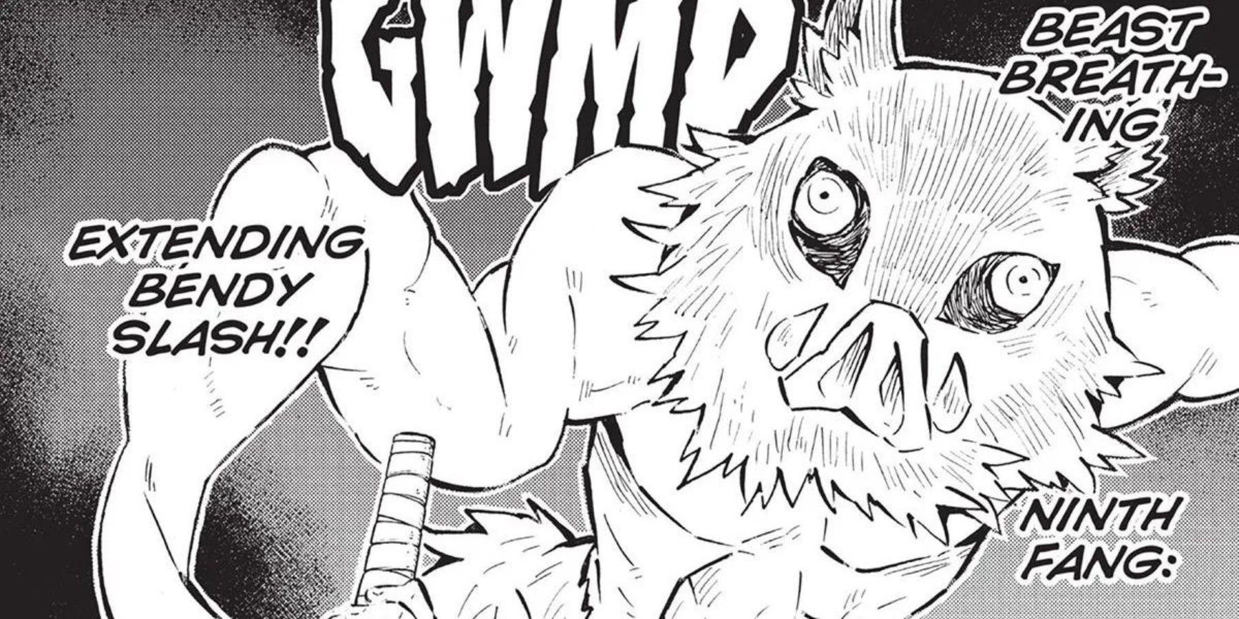 Demon Slayer Inosuke Hashibira Beast Breathing_= Ninth Fang - Extending Bendy Slash