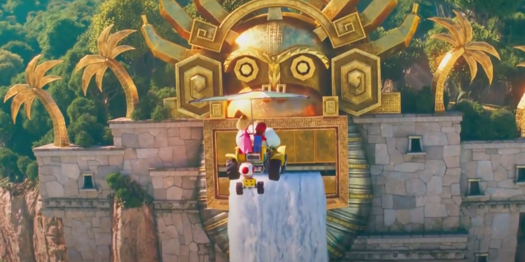 Mario and Peach flying towards Donkey Kong Golden Temple
