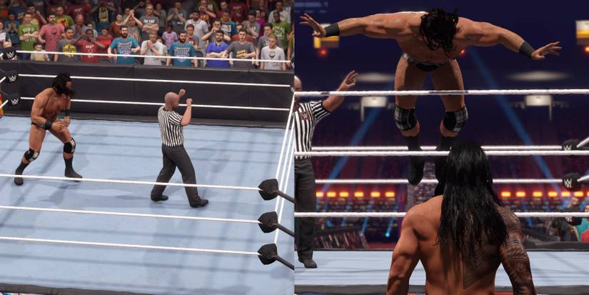 Drew McIntyre with a running springboard on Reigns