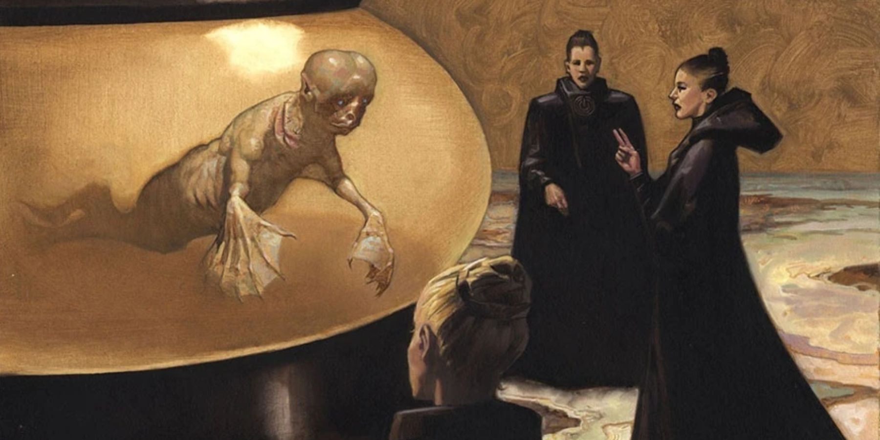 Edric in Guild Navigator tank in Dune novels illustration