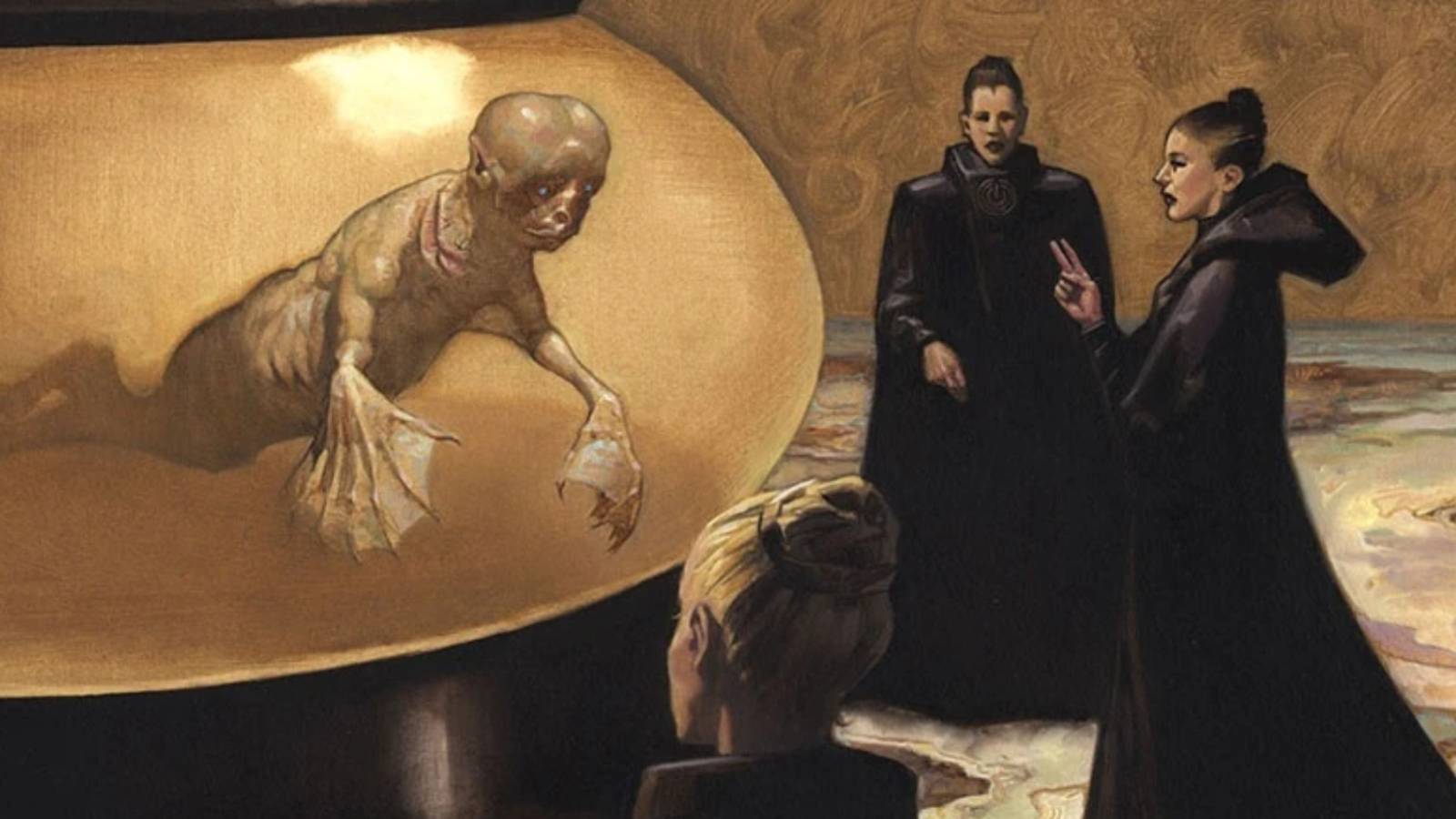 Edric in Guild Navigator tank in Dune novels illustration