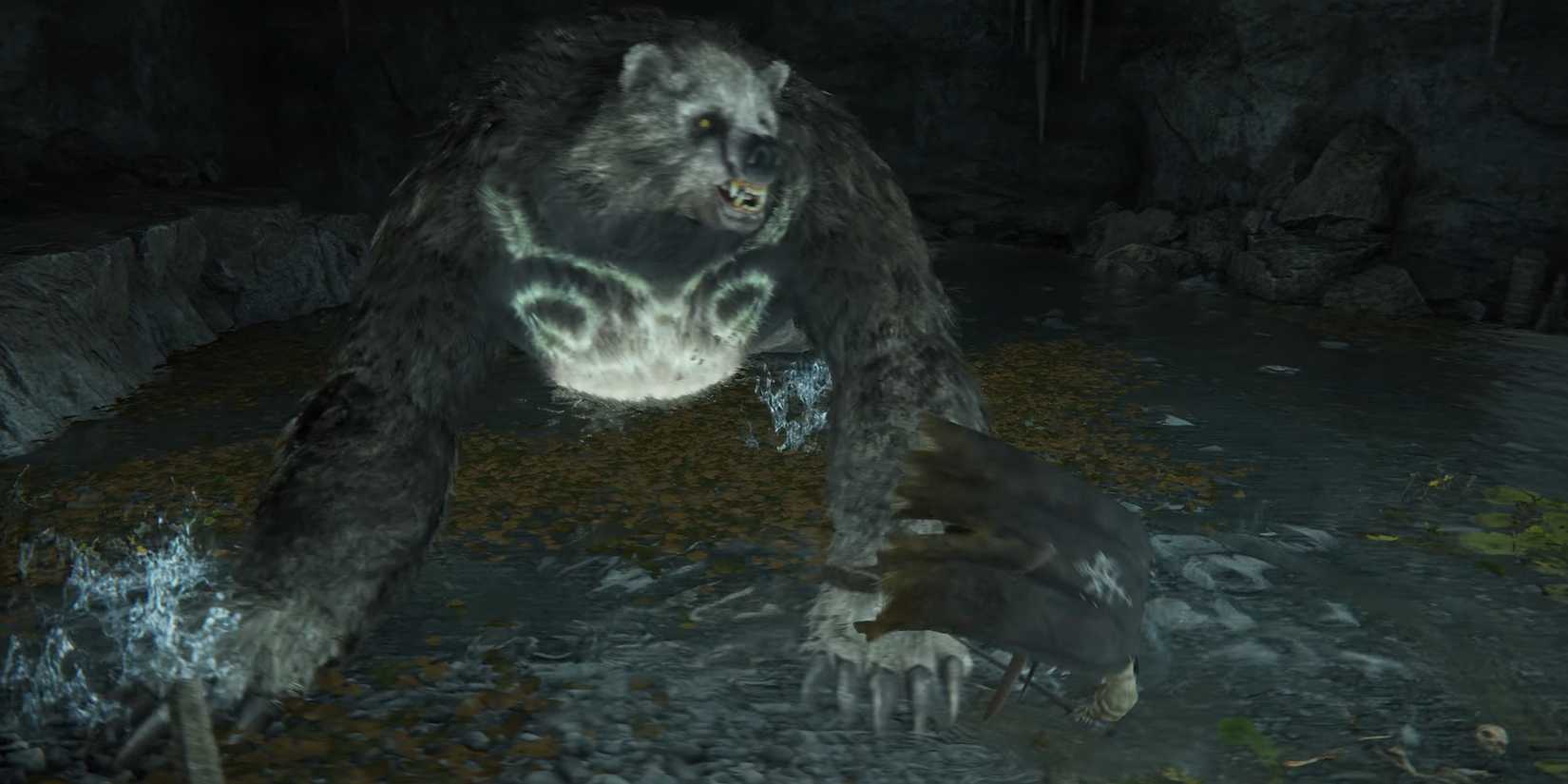 Elden Ring - Runebear Looking At Rolling Tarnished