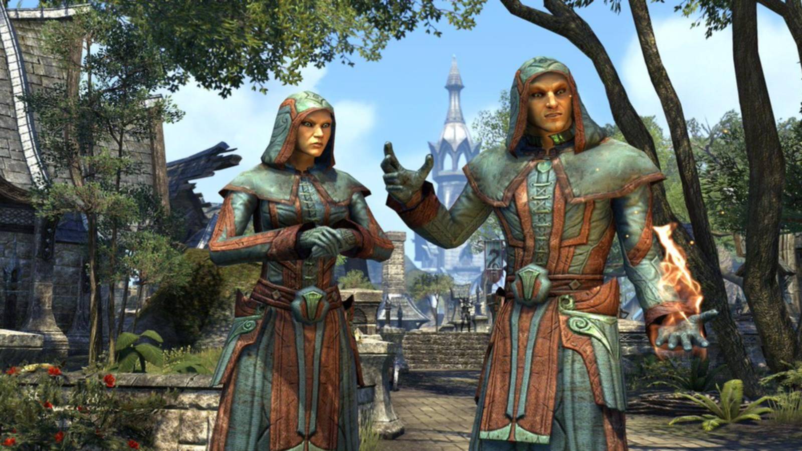 two mage characters in a city in elder scrolls online