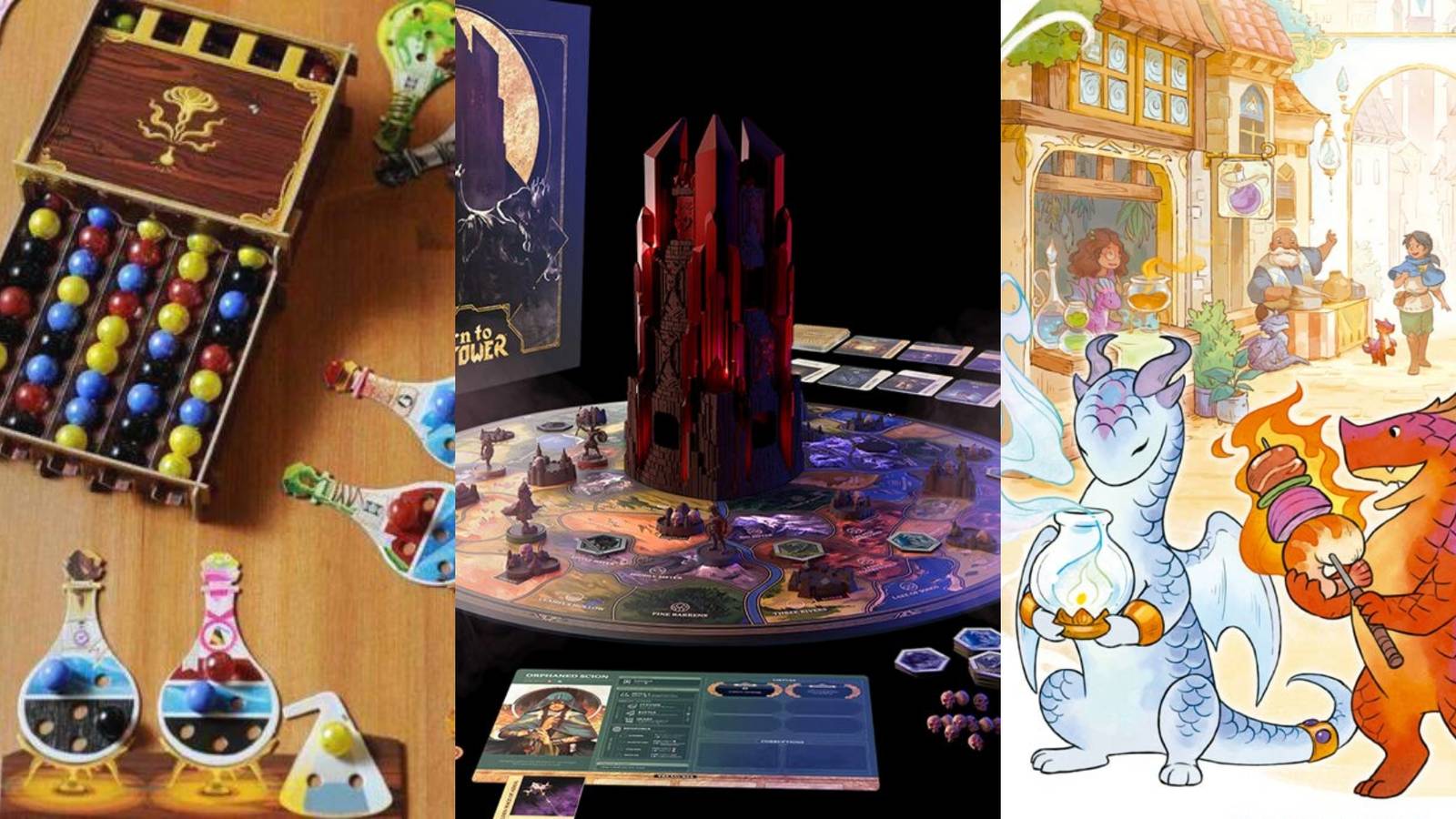 elements of Potion Explosion, pieces of Return to Dark Tower, cover of Flamecraft