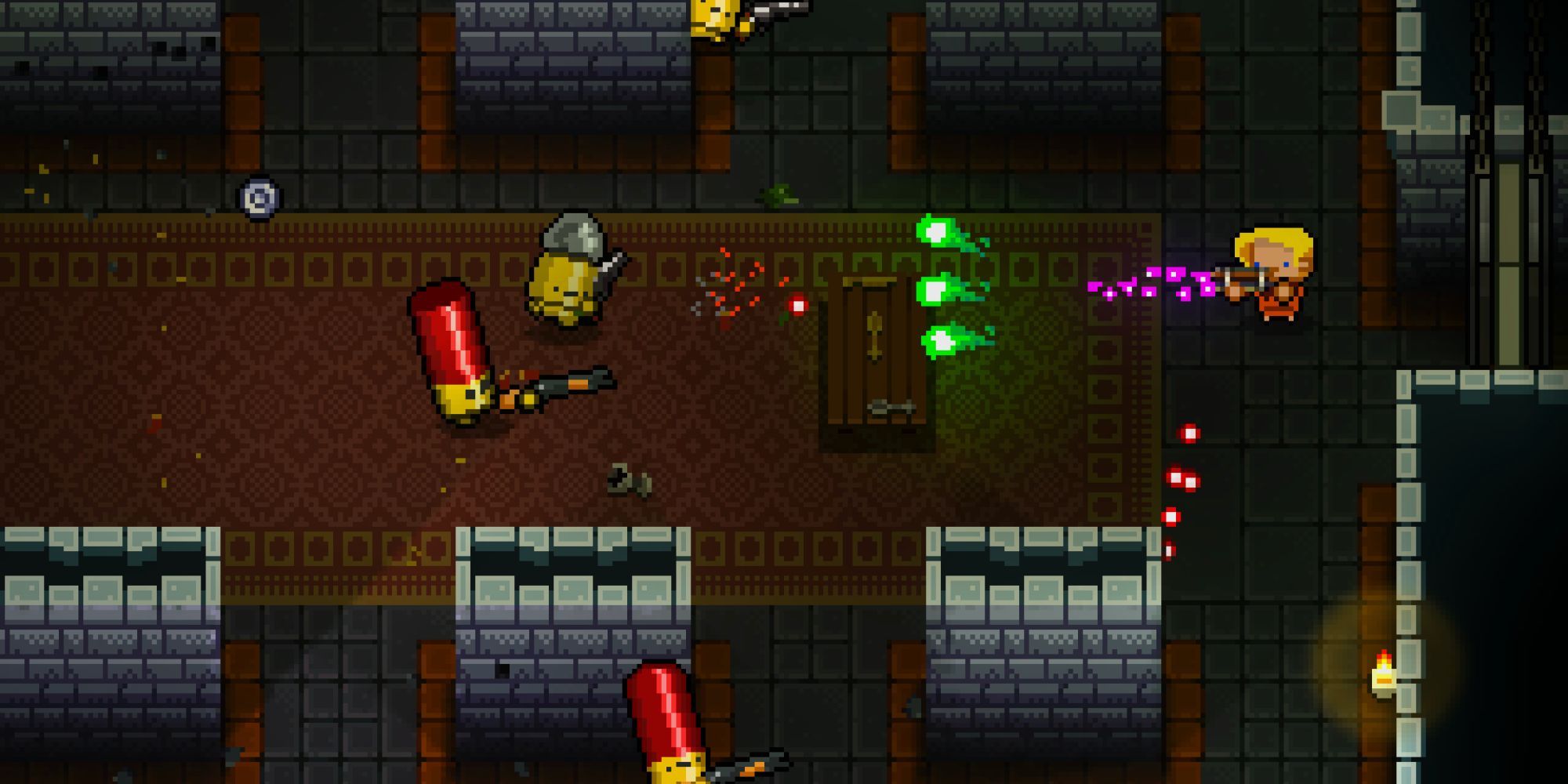 A player shooting at enemies in Enter The Gungeon