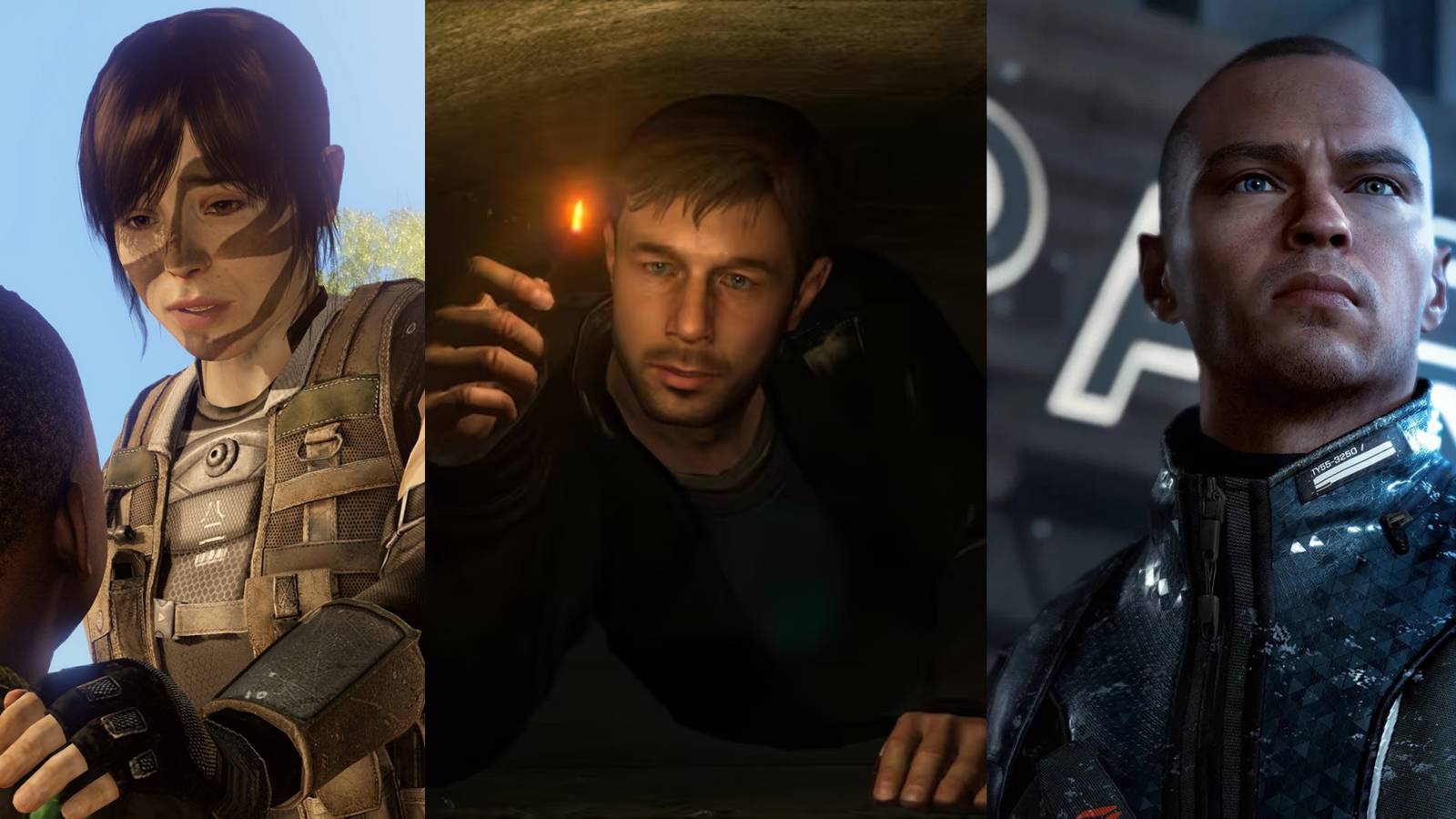 The three flagship titles of Quantic Dreams Studio, Beyond: Two Souls, Heavy Rain and Detroit: Become Human.